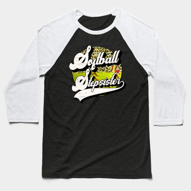 Softball Stepsister Vintage Leopard Softball Family Matching Baseball T-Shirt by Wonder man 